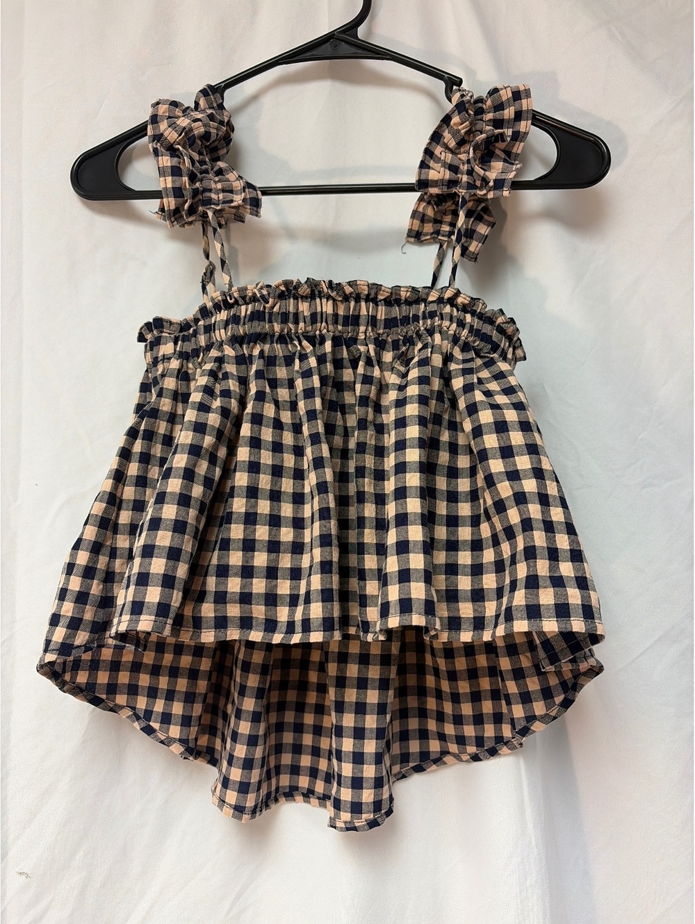 Mable Women's Sleeveless Gingham Check Top with Ruffle Straps, Size M